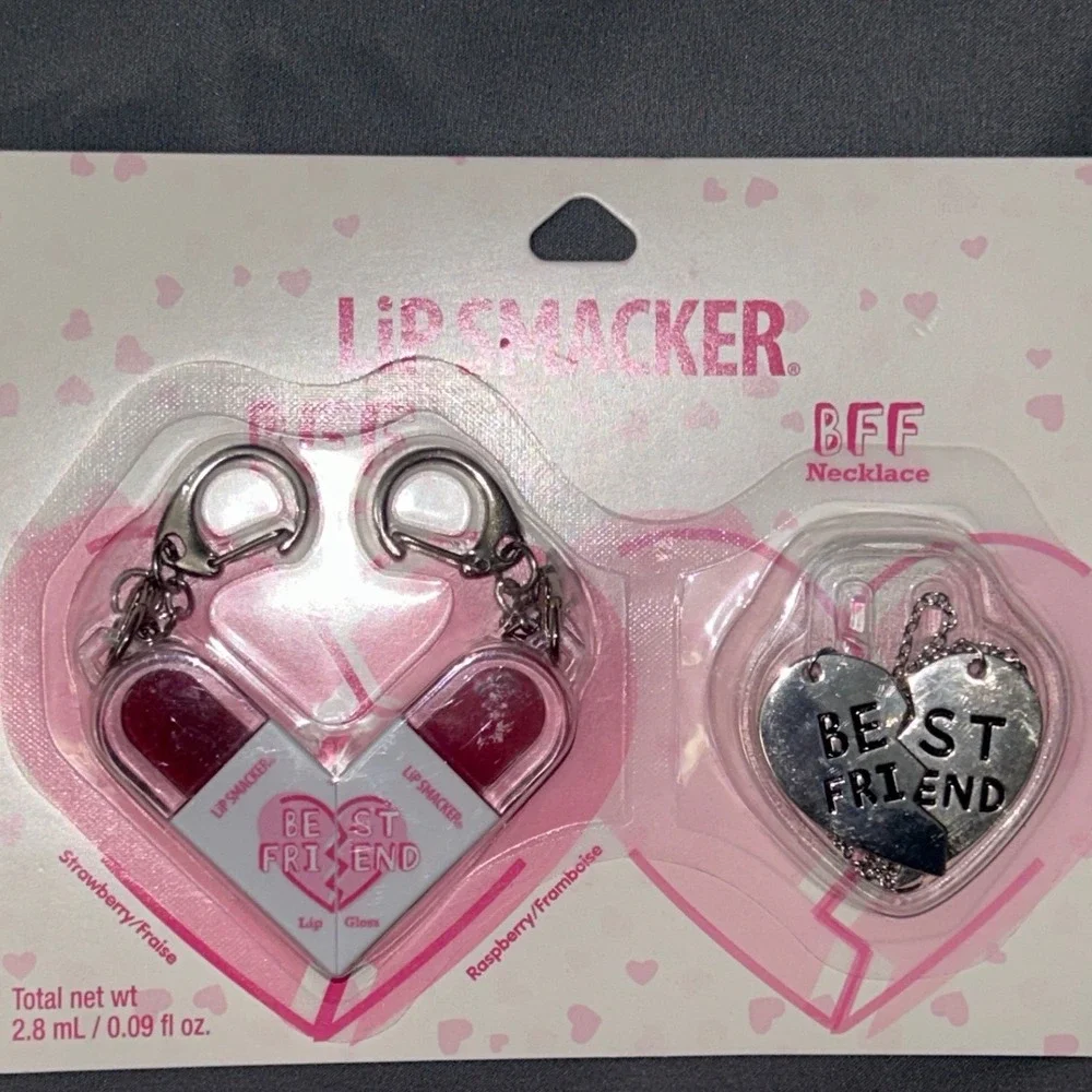 Lip‎ Smacker BFF Lip Gloss and Necklace Set Strawberry Raspberry Heart New